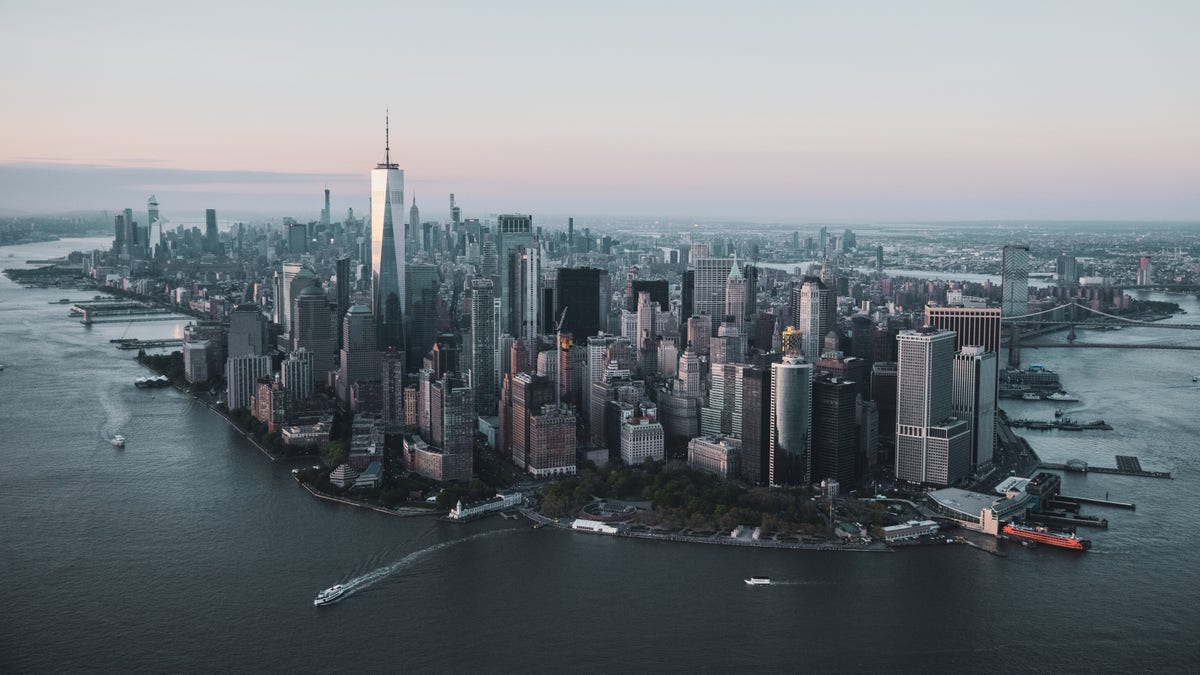 birds-eye view of downtown Manhattan