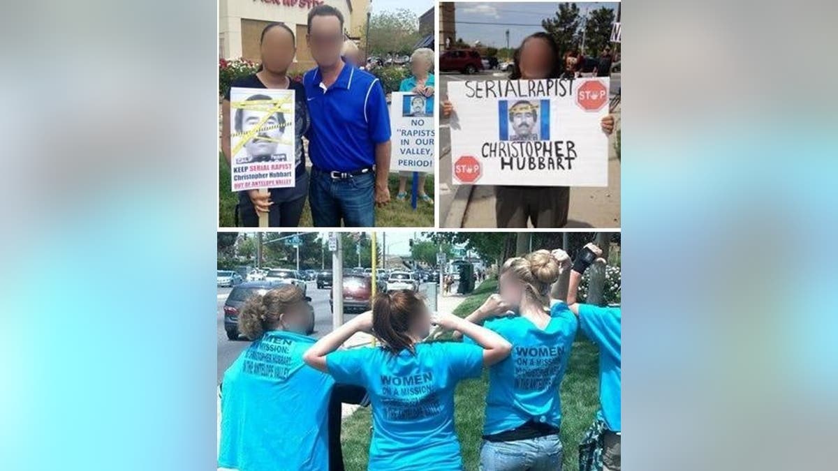 Protesters in 2014, opposing the release of the "Pillowcase Rapist" Christopher Hubbart.