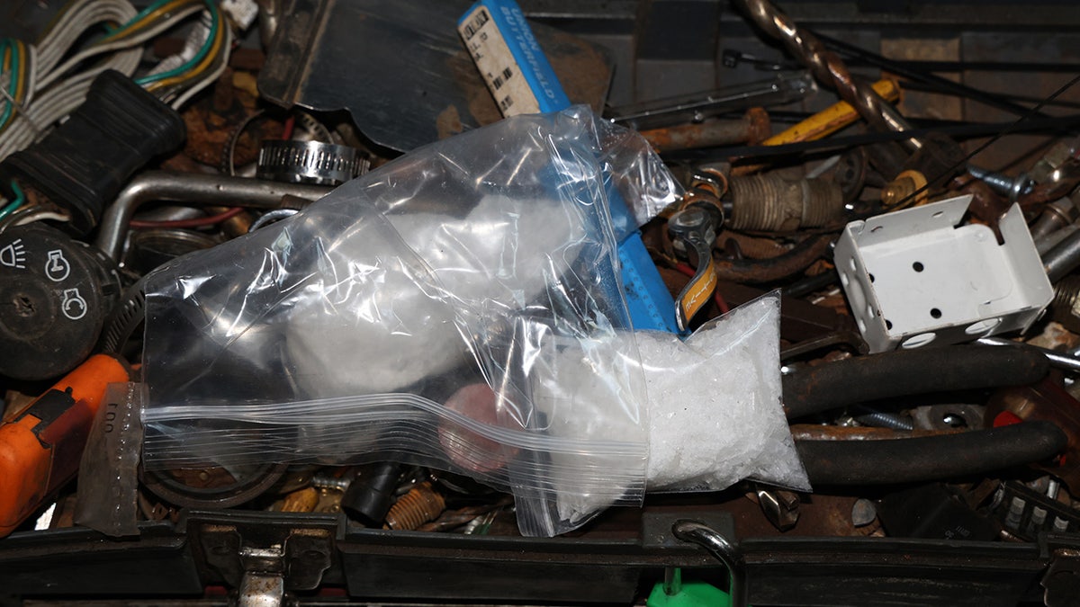 A close-up of drugs in a plastic bag.