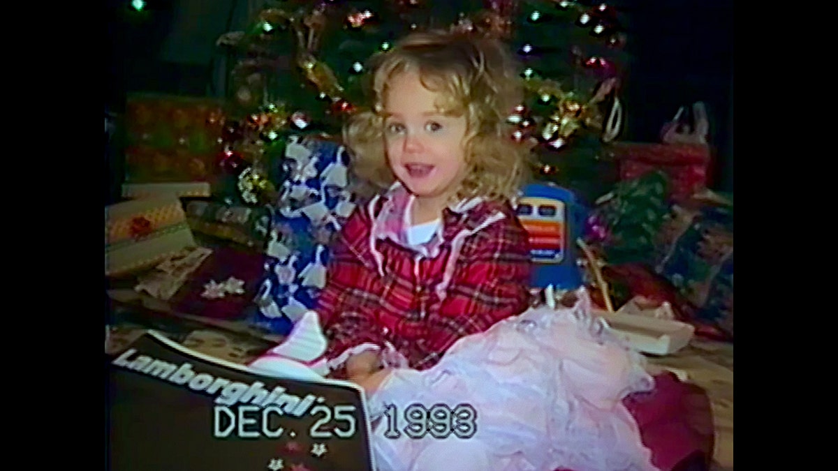 A snapshot of a home video showing JonBenét Ramsey on Christmas Day.