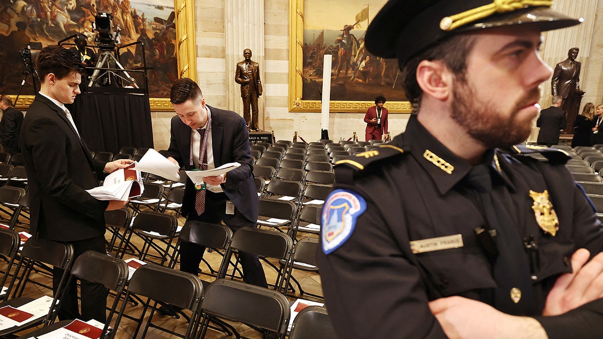 Staff prepare for the inauguration of U.S. President-elect Donald Trump