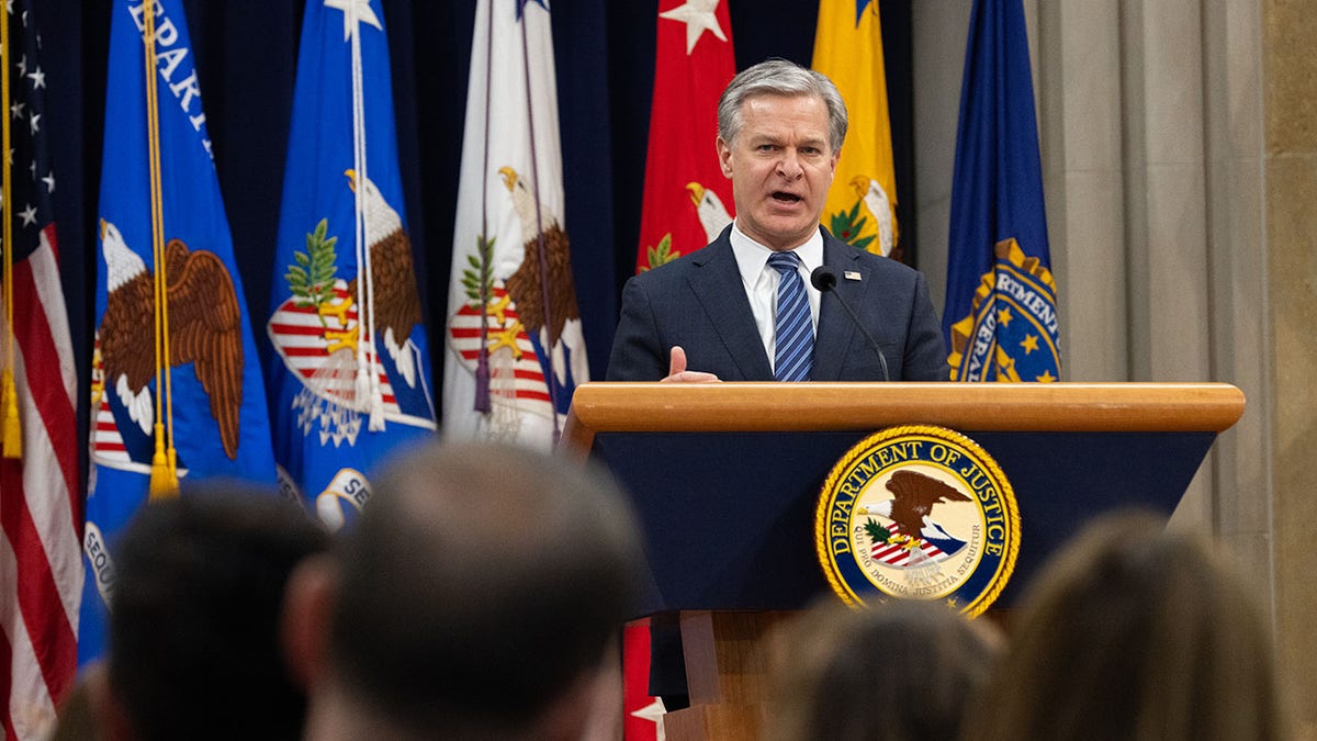 Chris Wray speaks at Garland's farewell ceremony