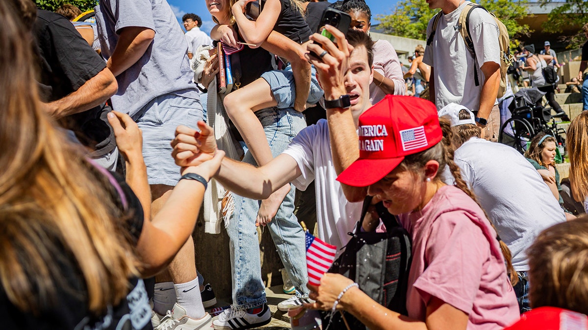 Charlie Kirk shot, crowd disperses