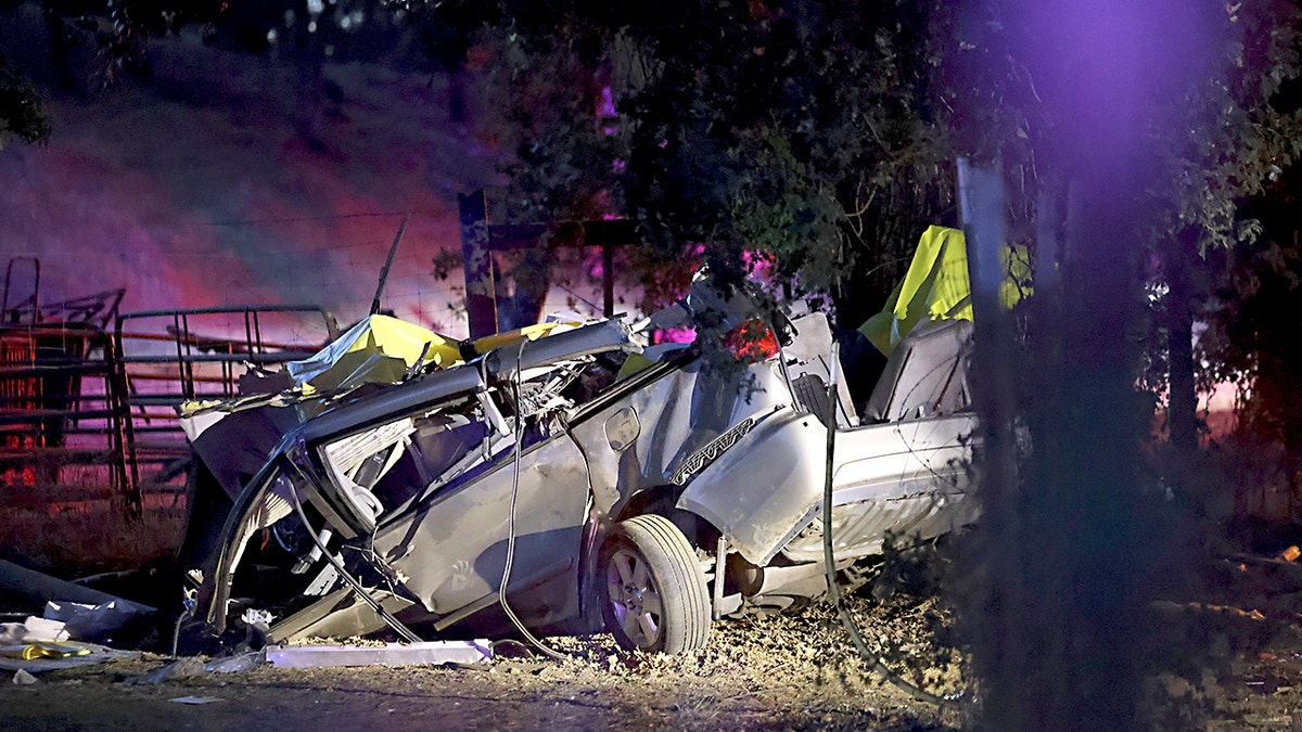Debris after car with drunk deported driver Norberto Celerino.