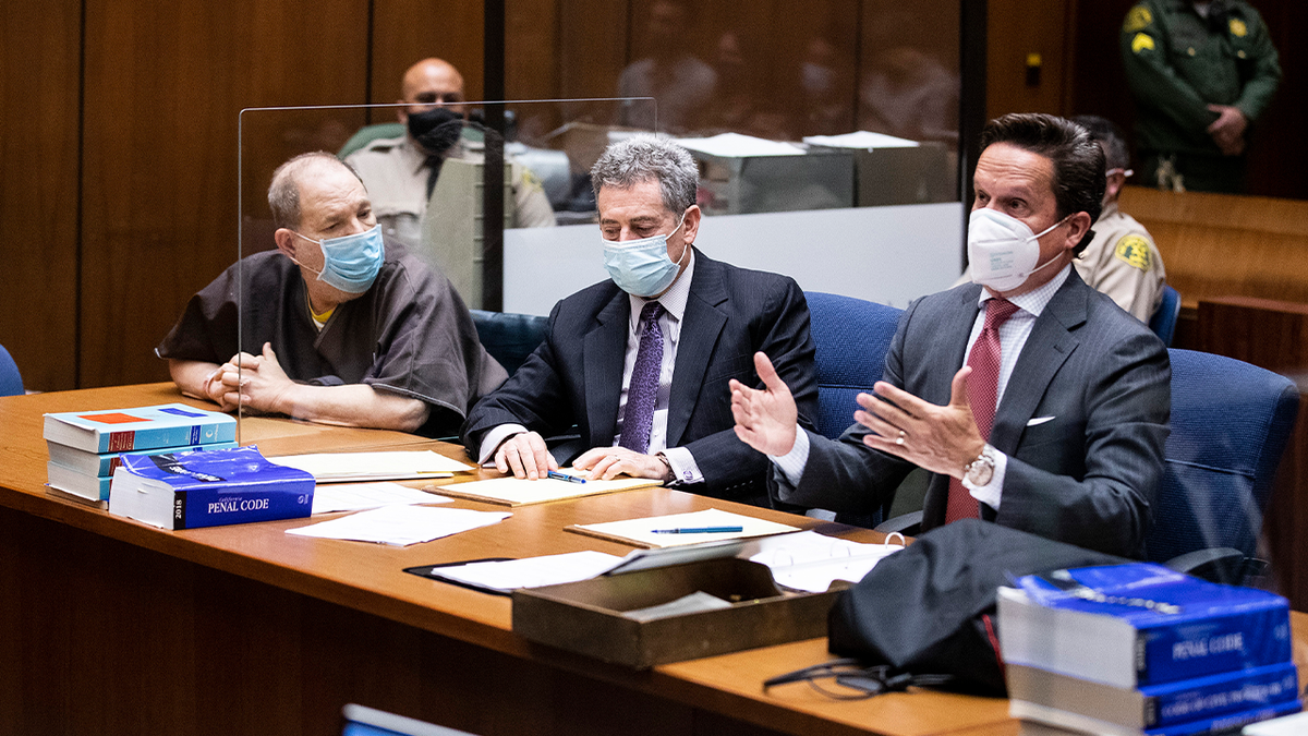 From left: Harvey Weinstein and his attorneys, Mark Werksman and Alan Jackson, in court