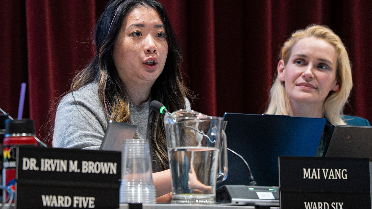 Ward 6 City Councilor Mai Vang speaking