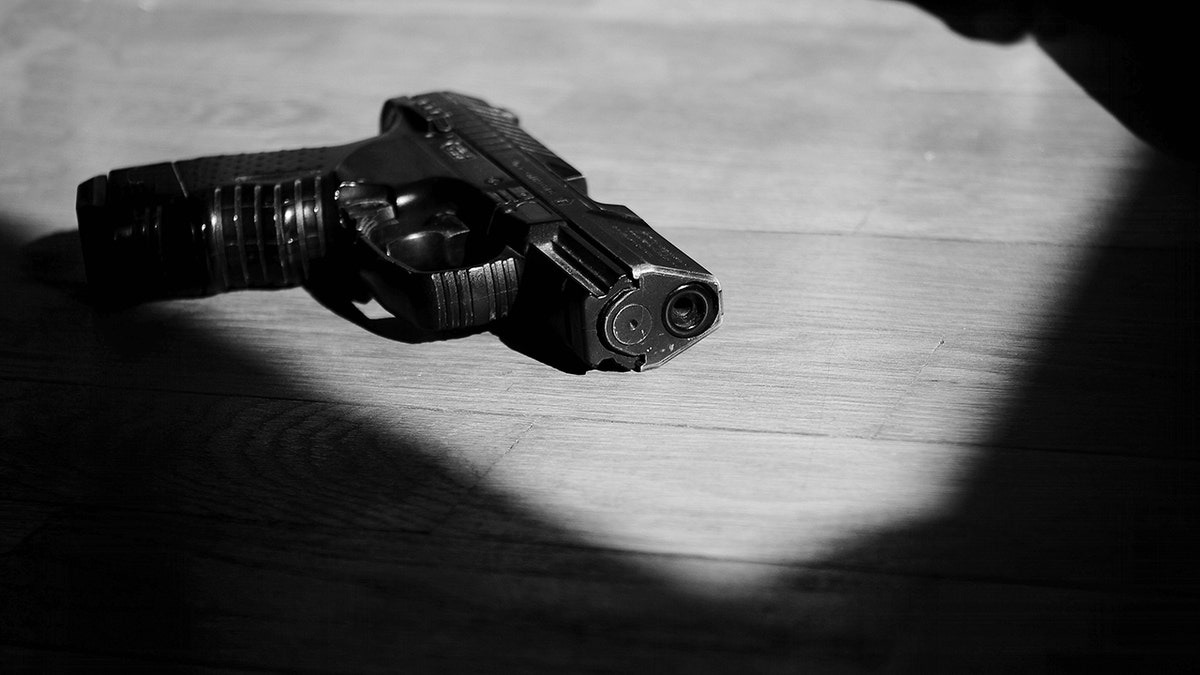 A gun sits on the floor