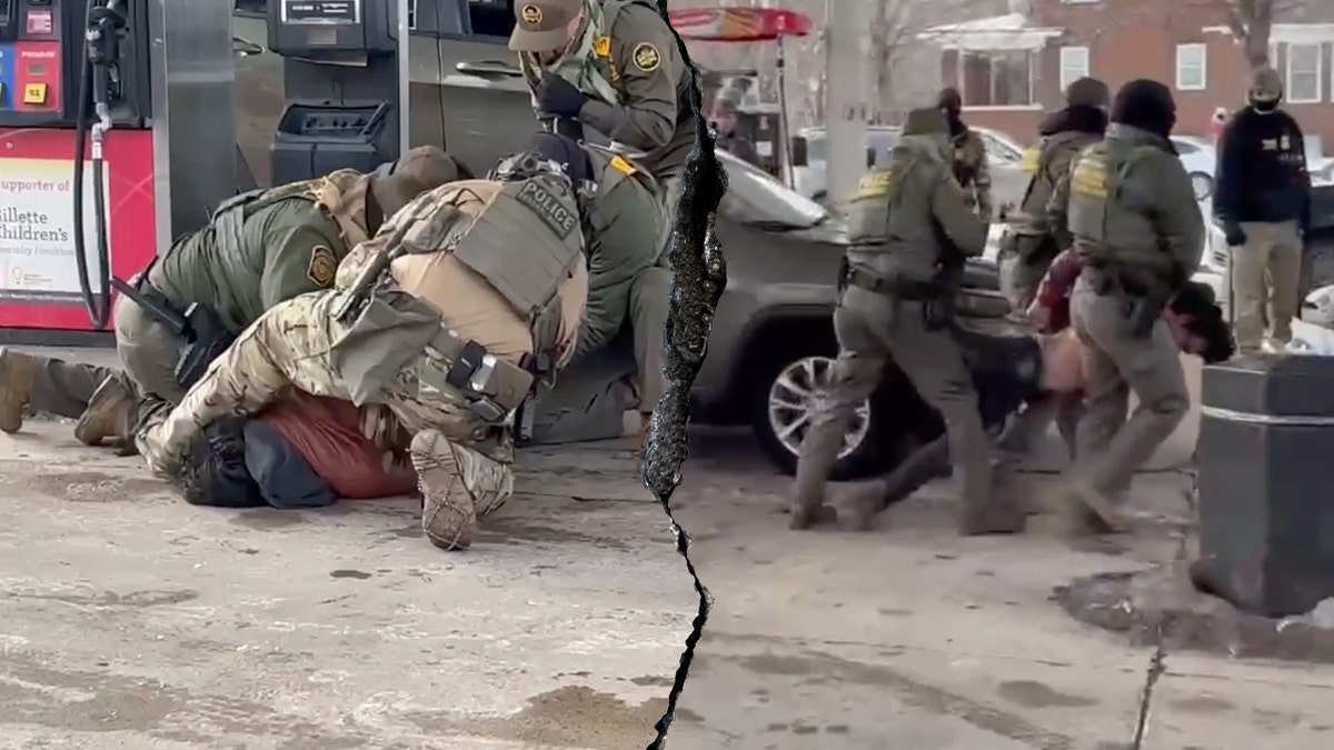 Man being detained by federal agents.