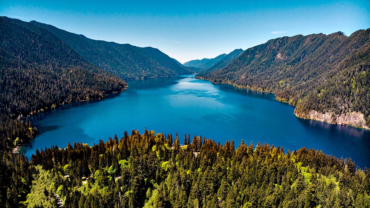 aerial view of Lake Crescent in Olympic National Park