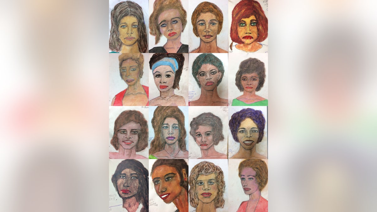 A composite image of drawings made by Samuel Little of his victims.