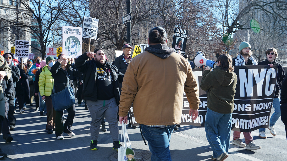 Protesters at anti-ice protest in NYC