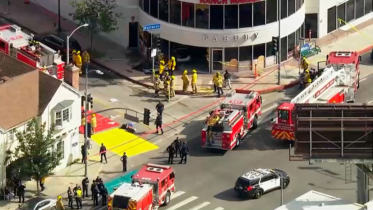 Emergency vehicles respond to a crash in Los Angeles