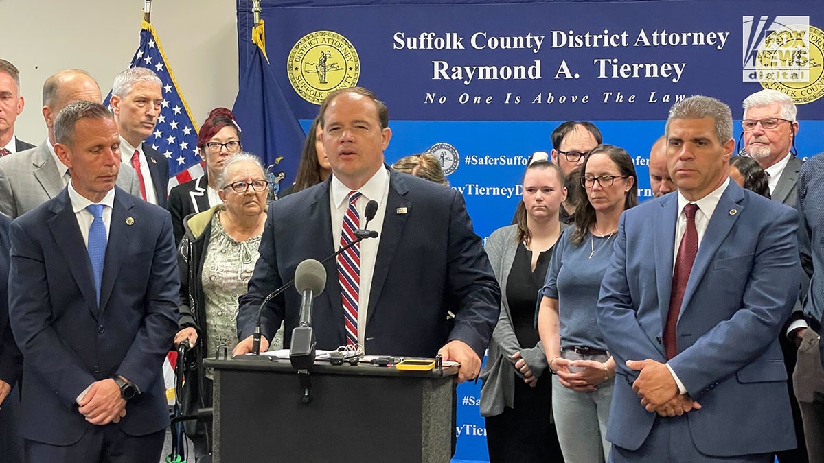Suffolk County District Attorney Ray Tierney speaks to the media