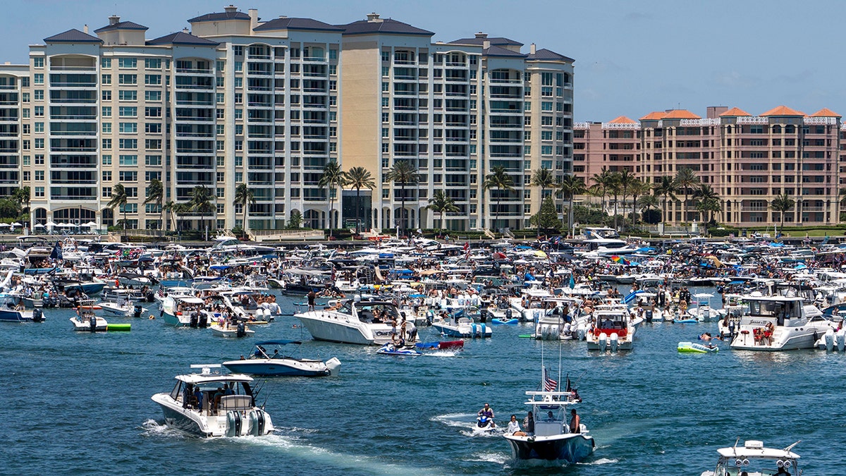 Spring breakers crowd the lake in Florida.