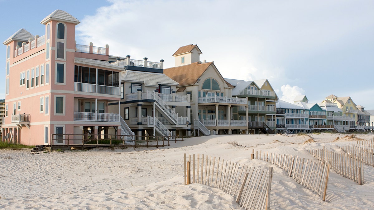 Row of beach homes in Gulf Shores, Alabama