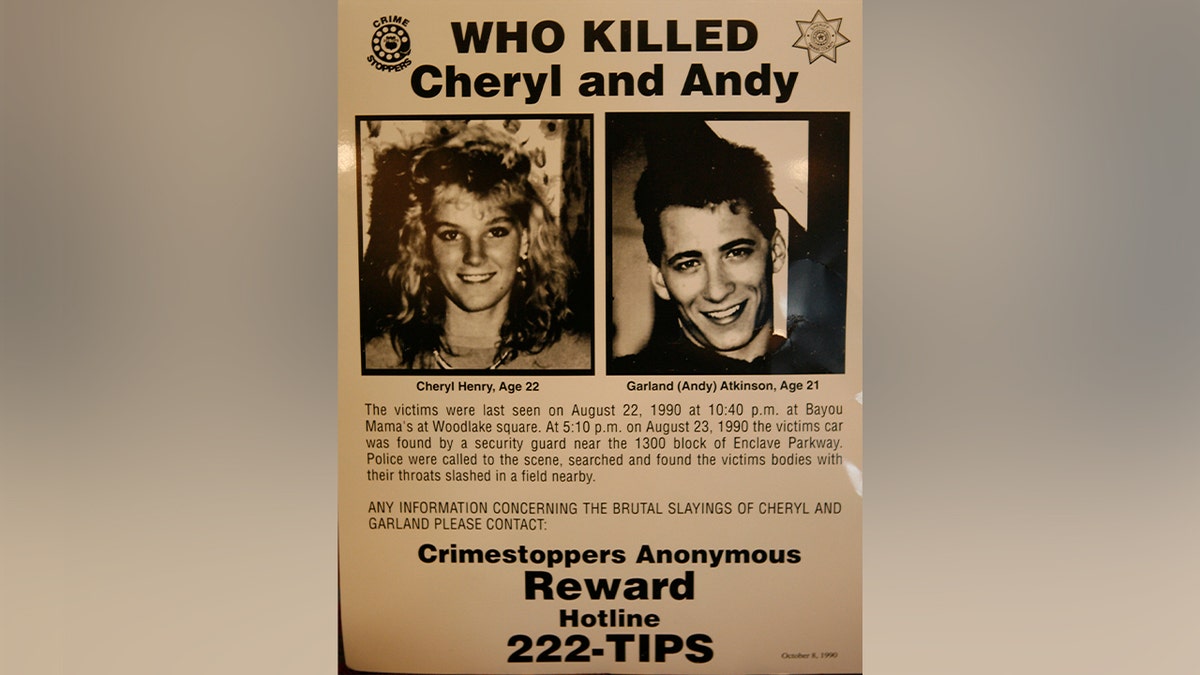 A Crimestoppers poster from 1990 for Cheryl Henry and Andy Atkinson