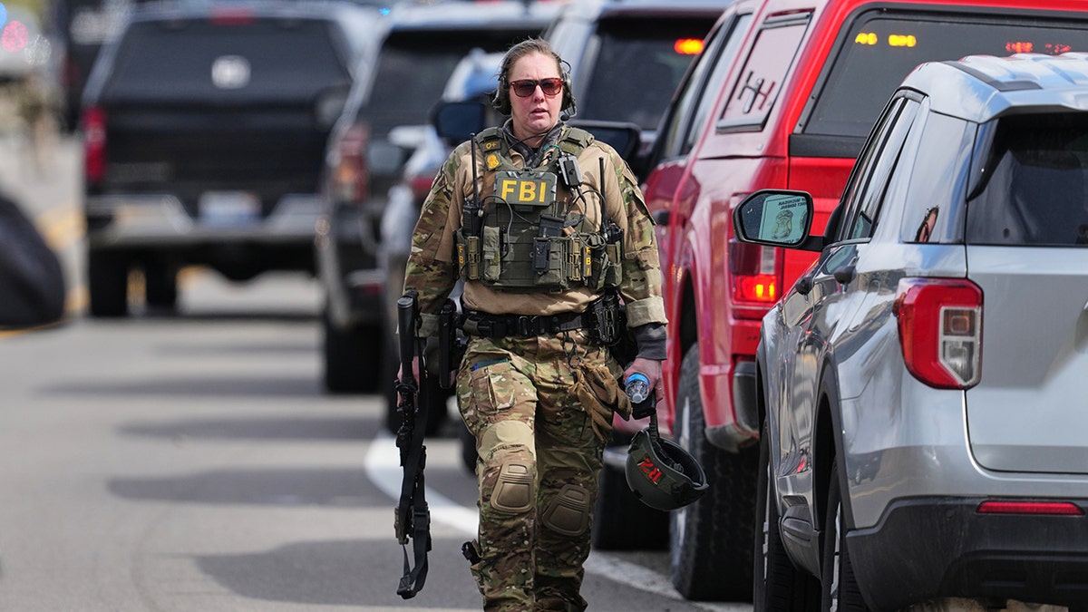 Law enforcement officers responding to a call at the Temple Israel synagogue.