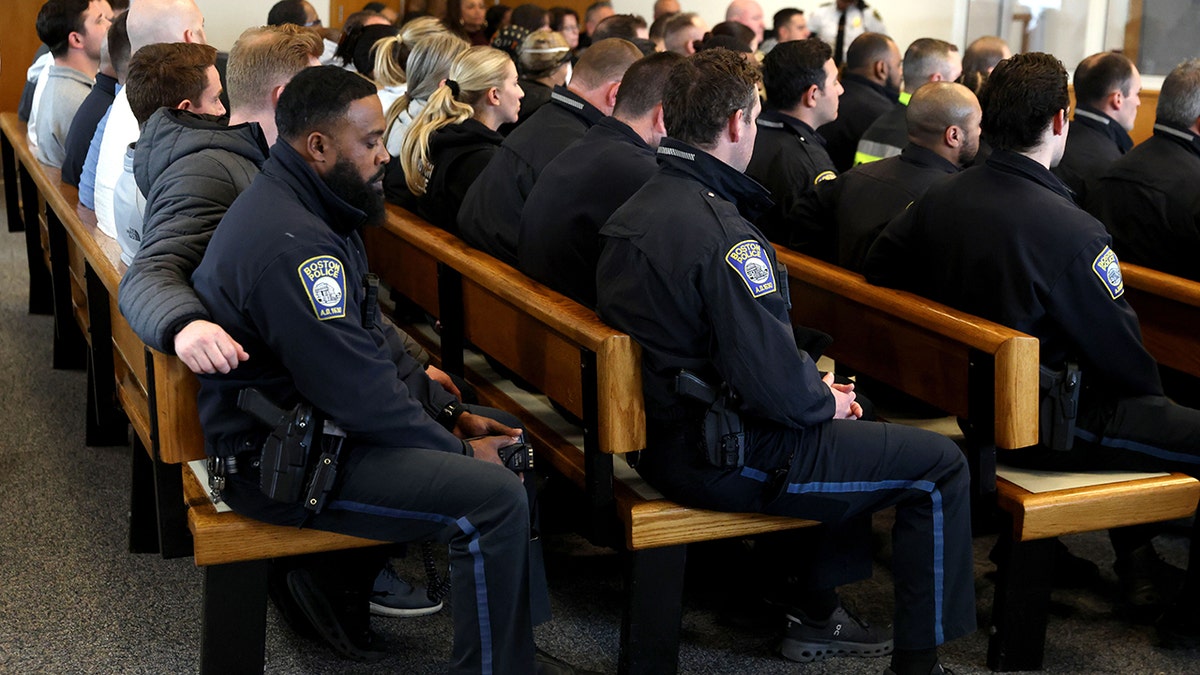 Boston police officers sitting in courtroom to support Nicholas O'Malley