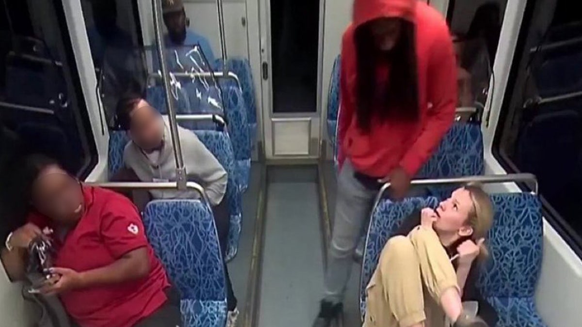 Iryna Zarutska curling up in fear as a man looms over her on a light rail train