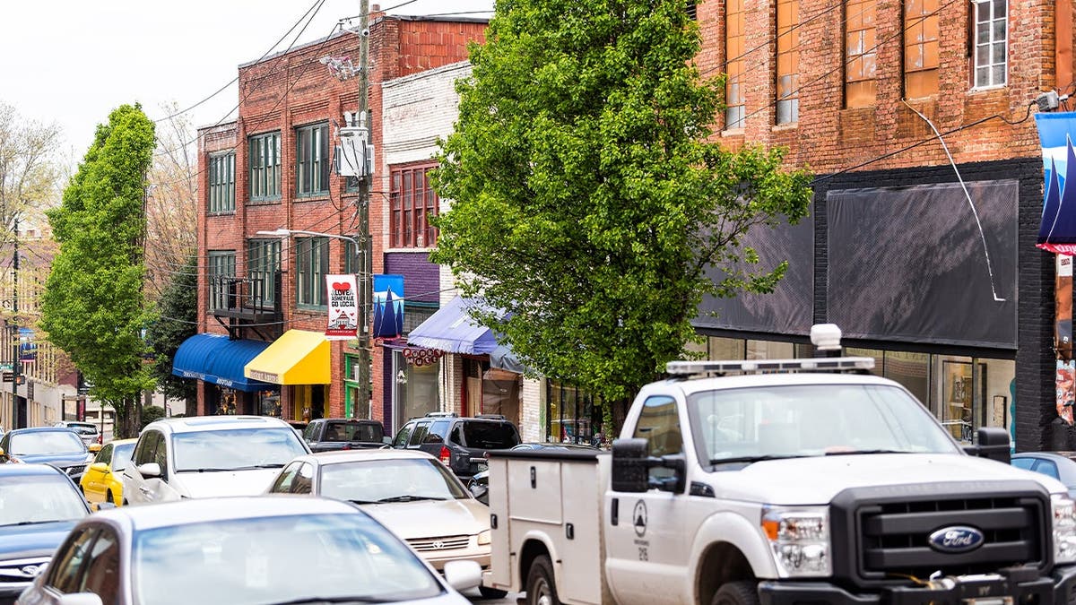 Downtown old town street in Asheville, North Carolina
