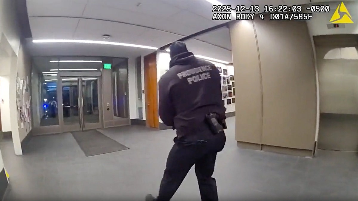 Providence police officers searching inside Brown University building