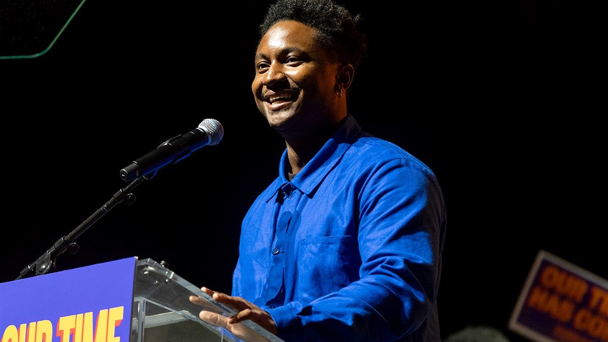 Chi Osse speaking at a campaign rally in New York City