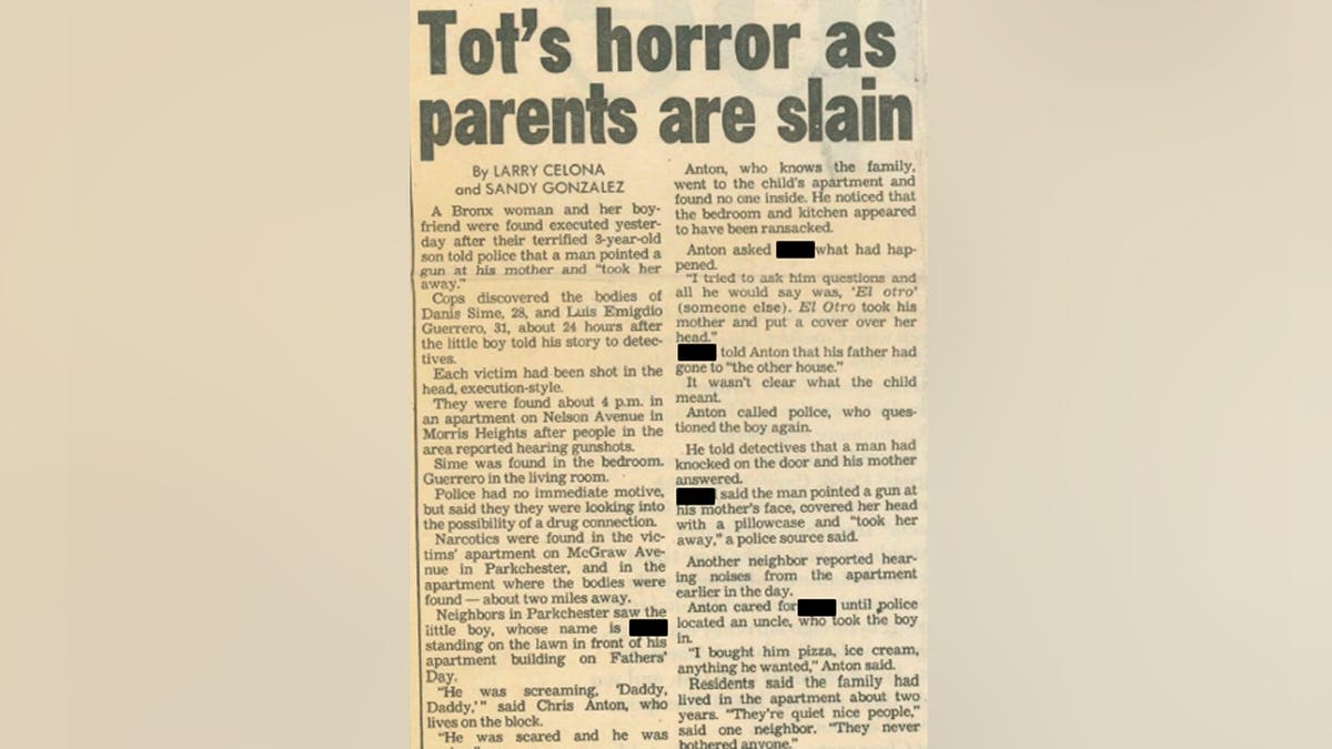 A newspaper clipping related to a cold case investigation.