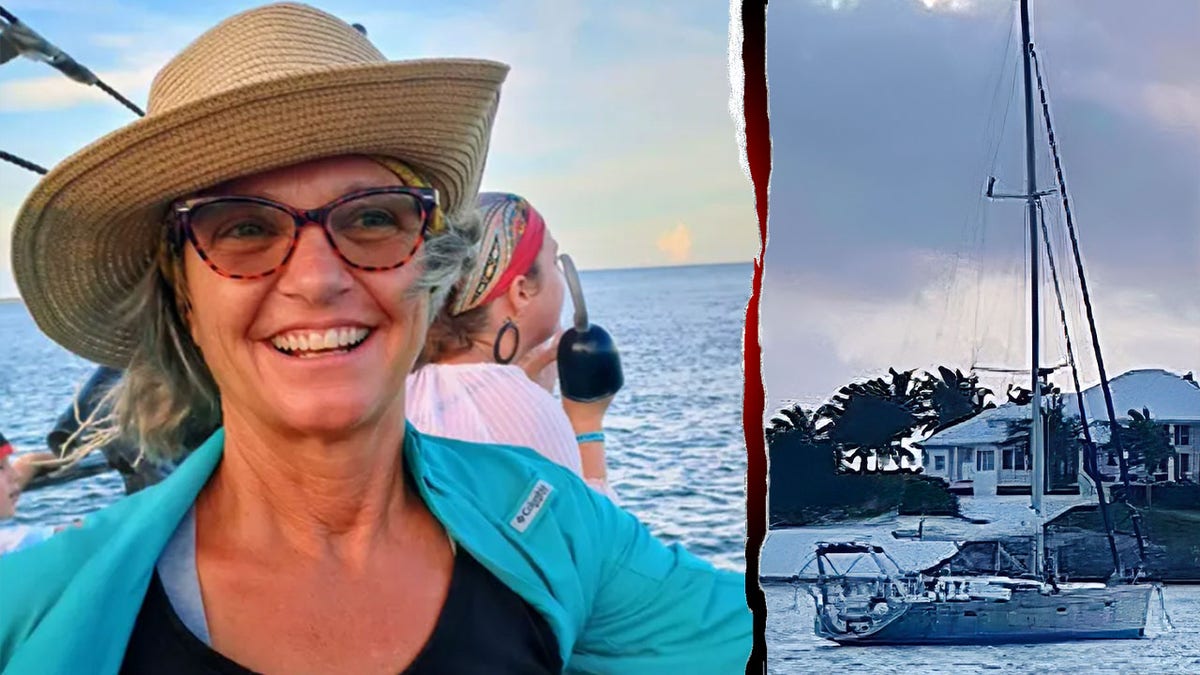 Missing Lynette Hooker on left and a sailboat on right in split image