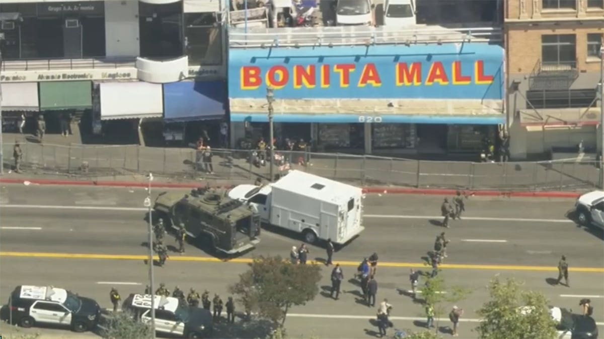 Federal agents gathering at MacArthur Park in Los Angeles during drug enforcement operation