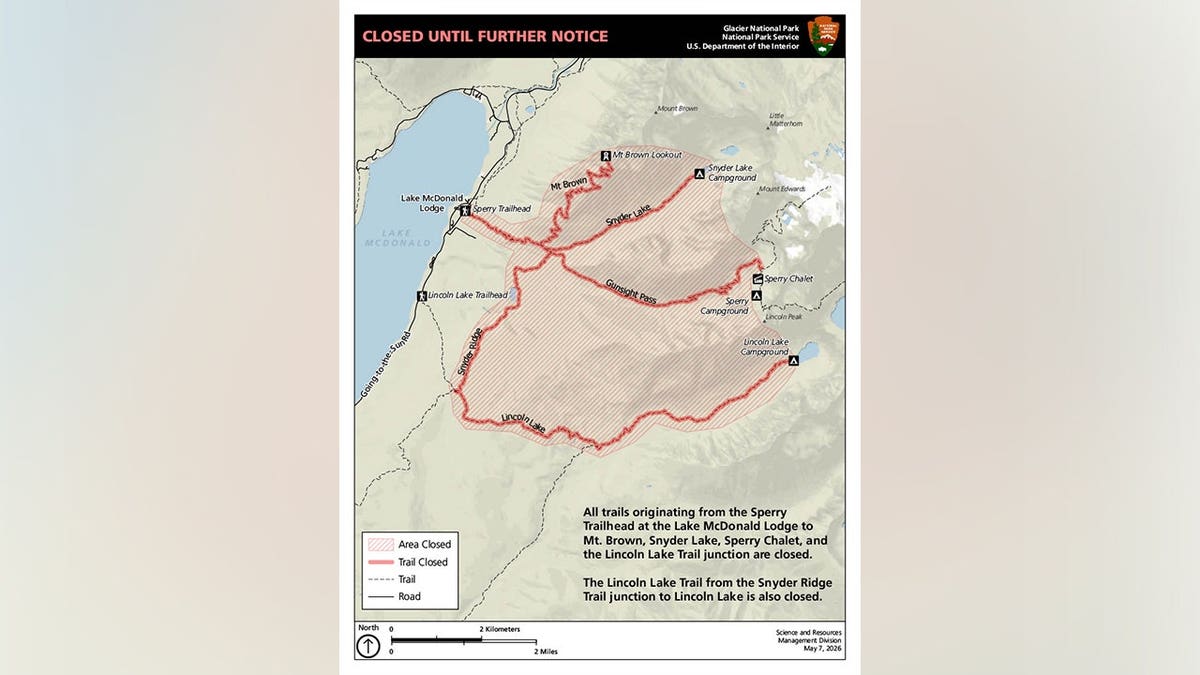 A closed section of the Mt. Brown Trail in Glacier National Park