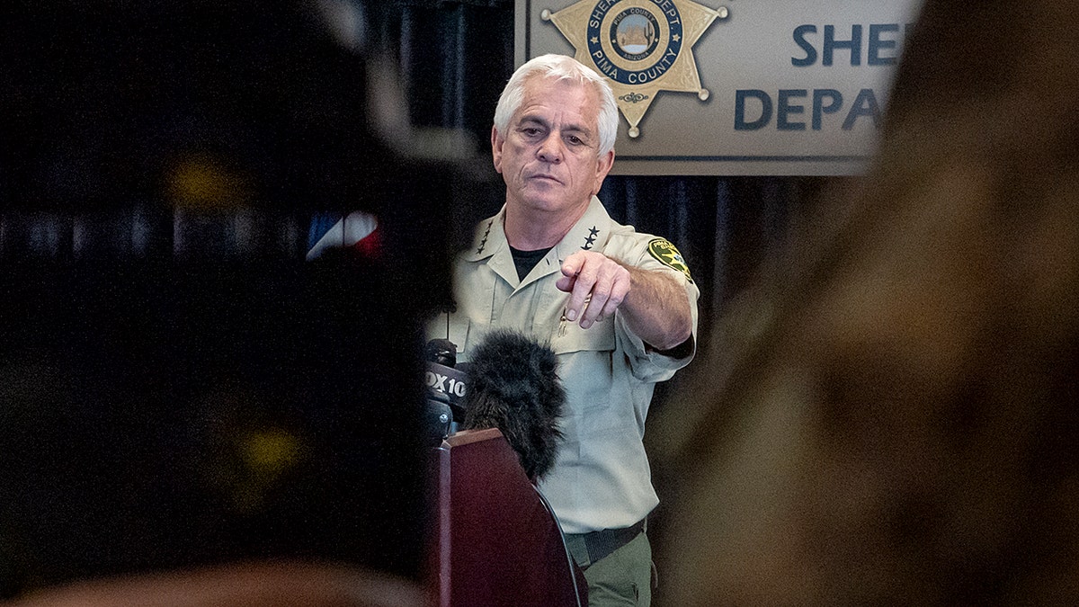 Pima County Sheriff Chris Nanos speaking to media in Tucson