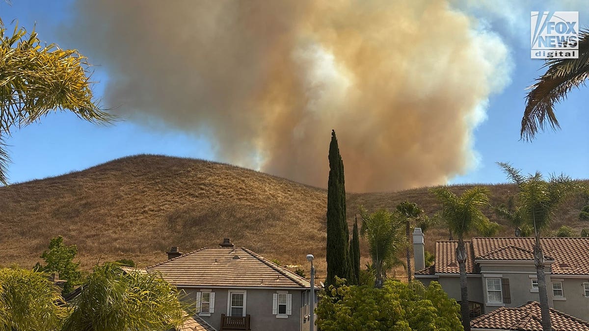 The Sandy Fire with smoke in the sky.