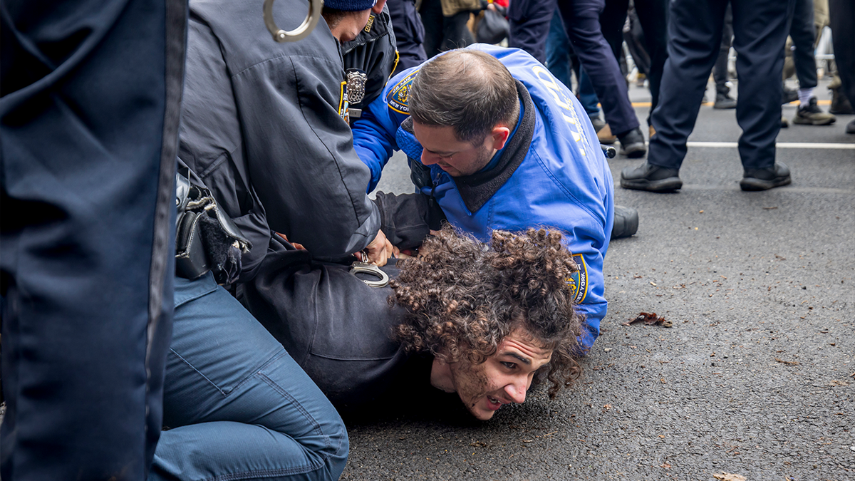Emir Balat being arrested by police officers outside Gracie Mansion in New York City