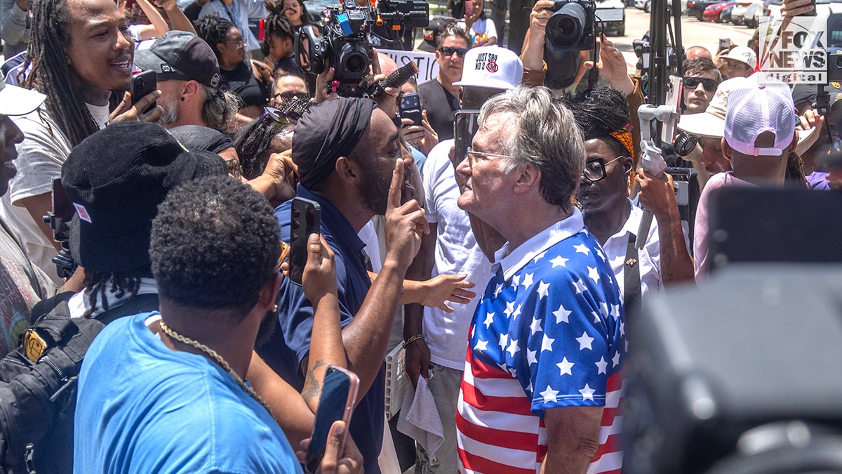 People outside of Collin County Courthouse react as news of a verdict is announced in the Karmelo Anthony murder trial in McKinney, Texas, Tuesday, June 9, 2026. Anthony faces a potential life sentence for the fatal stabbing of 17-year-old Metcalf at a track meet in Frisco, Texas, in April 2025. (AJ Skuy for Fox News Digital)