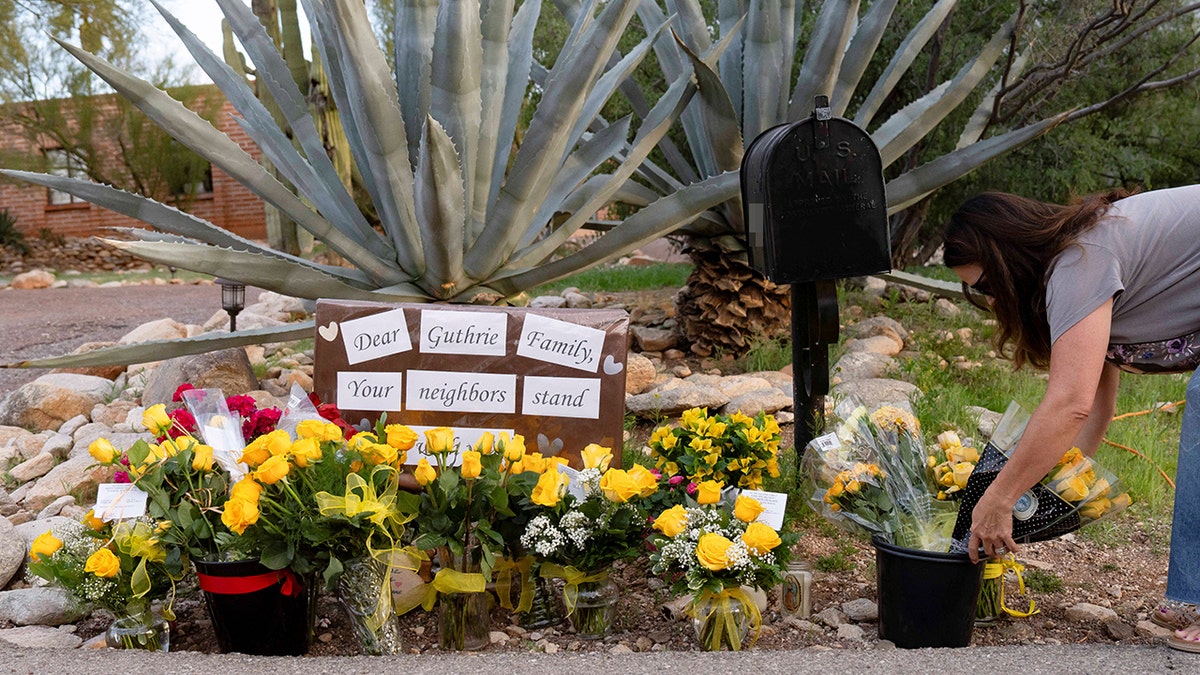 Nancy Guthrie placing flowers outside her home in Catalina Foothills Tucson Arizona
