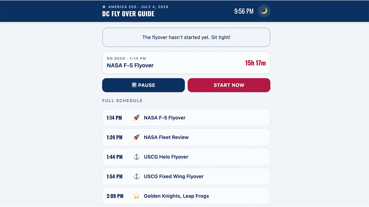 The app shows real-time flight data syncing with the air show schedule.