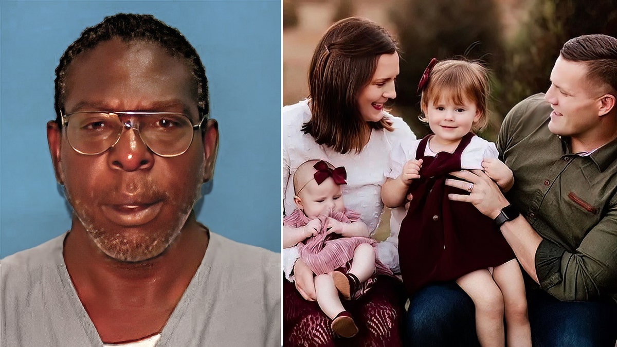 An old booking photo of Henry Tenon who is charged with the Feb. 16 murder of Jared Bridegan. A family portrait of Jared and Kirsten Bridegan and their daughters Bexley and London.