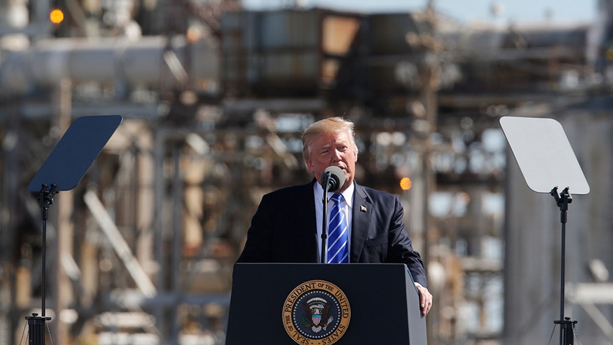U.S. President Donald Trump addresses tax reform event at Andeavor Refinery in Mandan, North Dakota in Manden, North Dakota