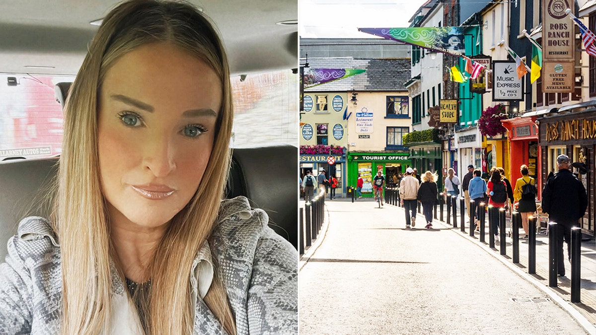 Split image of Jamey Carney and the town center of Killarney, Ireland.