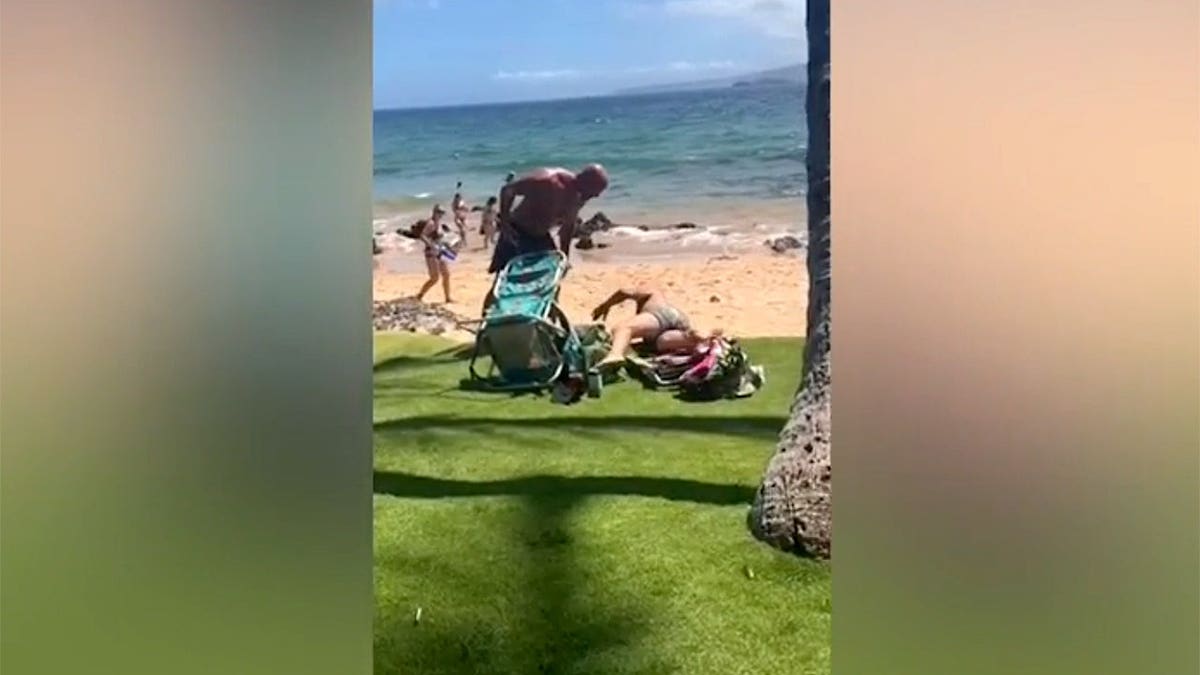 Kirill Basin stands near beach chairs during an altercation at Keawakapu Beach on Maui.