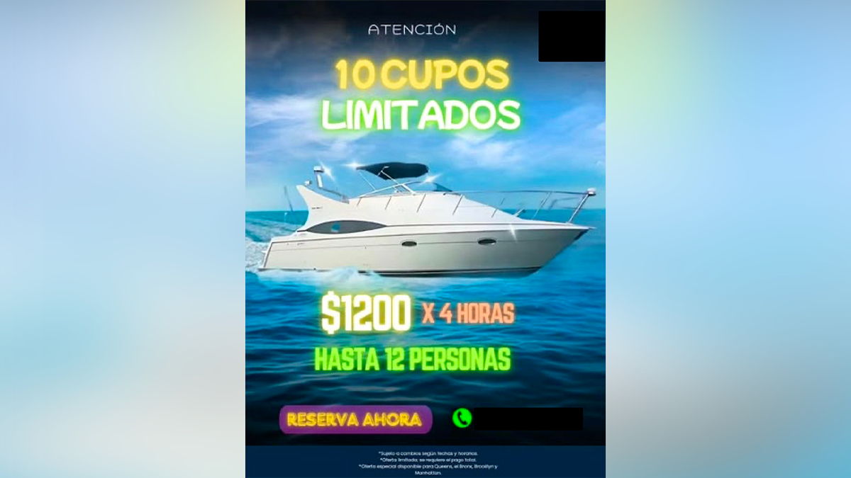 Tour operator social media advertisement promoting four-hour boat charters for up to 12 people