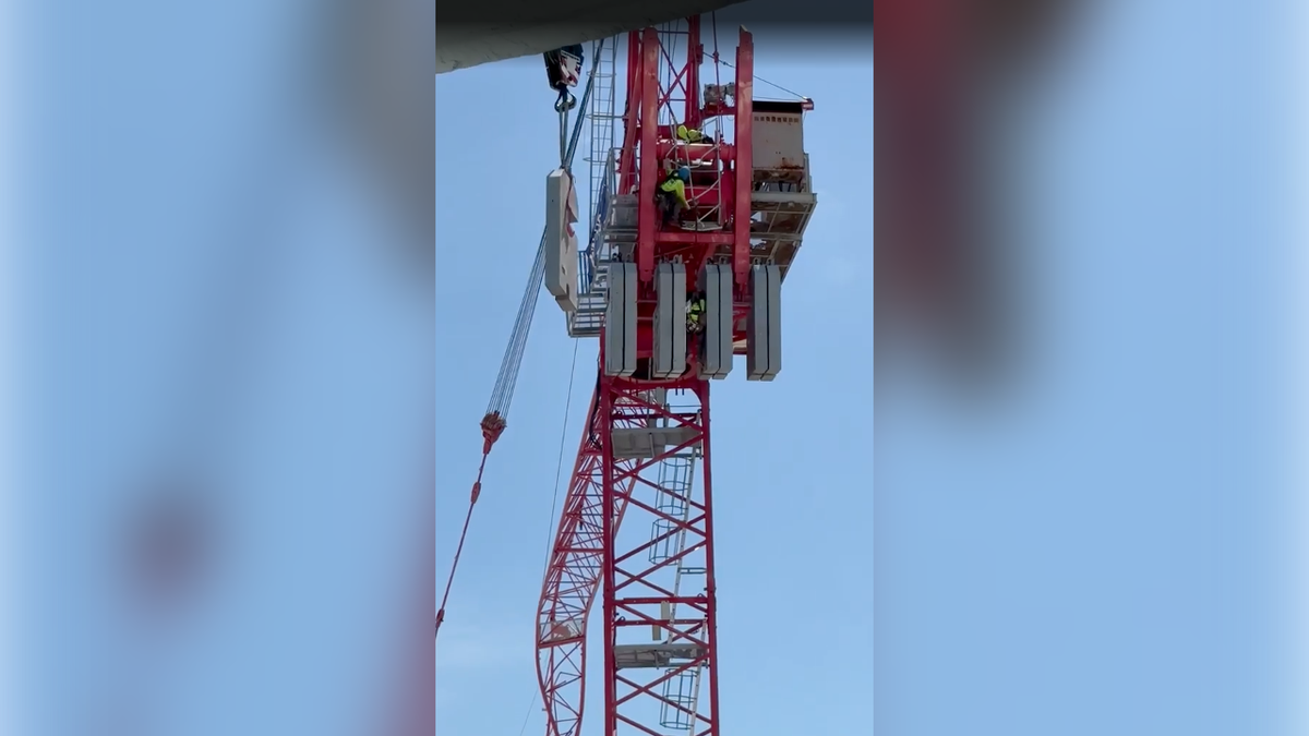 Workers clung to the crane