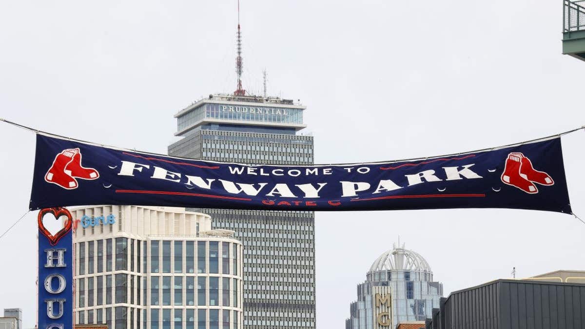A banner above the entrance to Fenway Park