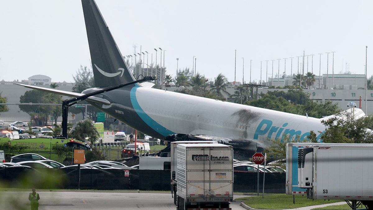 An Amazon cargo plane seen crashed in Miami.