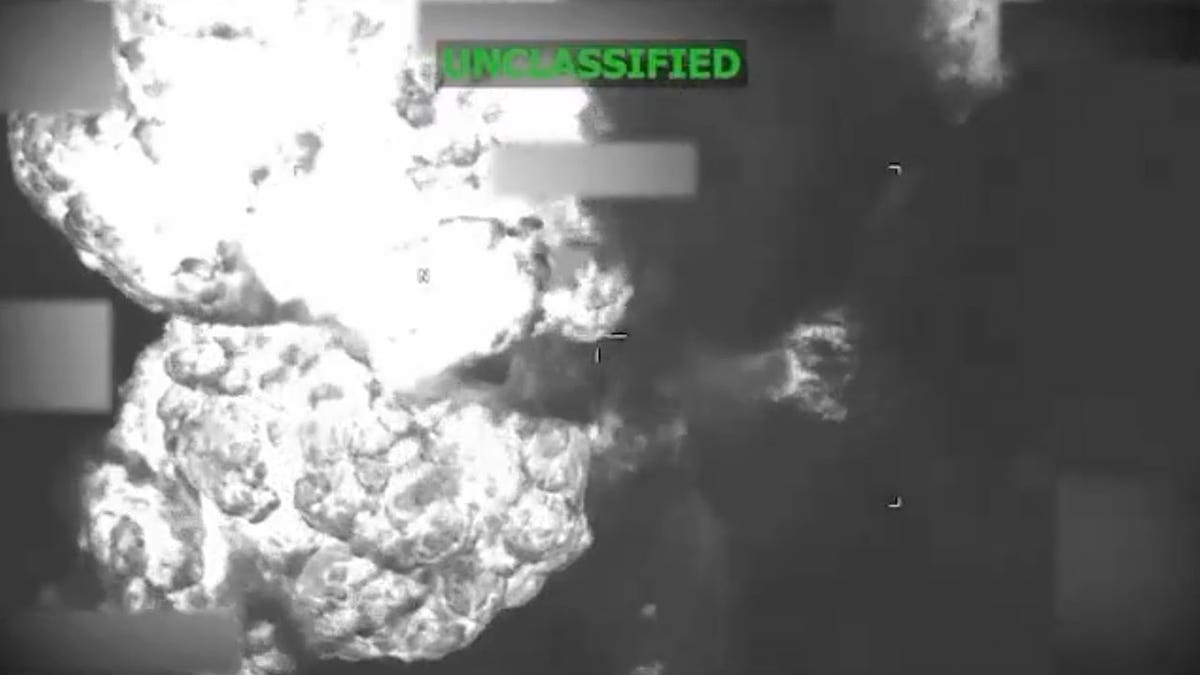 A suspected narco-trafficking vessel burns